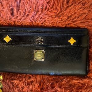 MCM Black Wallet with Gold Accents